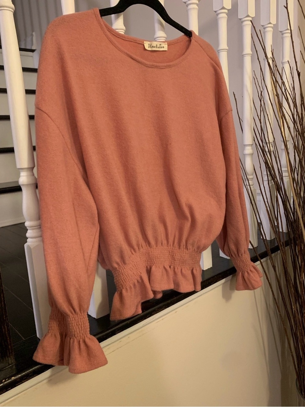 Vine & Love Dusty Rose Ruffle-Hem Crewneck Sweater